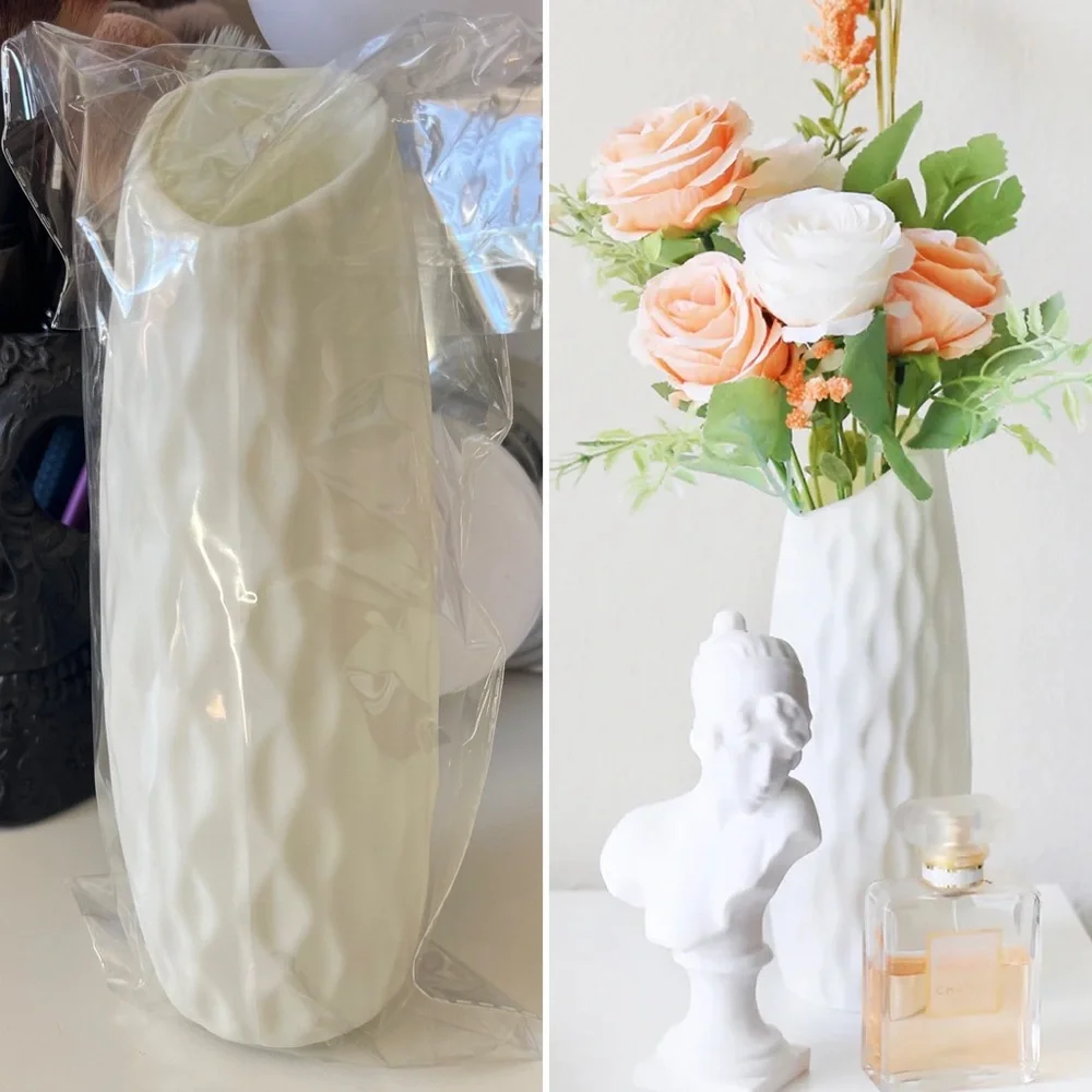3/$15 Cream White Plastic Vase Textured Plastic Aesthetic Vase Home Decor